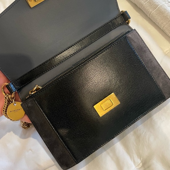 Givenchy GV3 Wallet on a Chain Crossbody Purse Clutch Black Leather and Suede - Picture 7 of 8